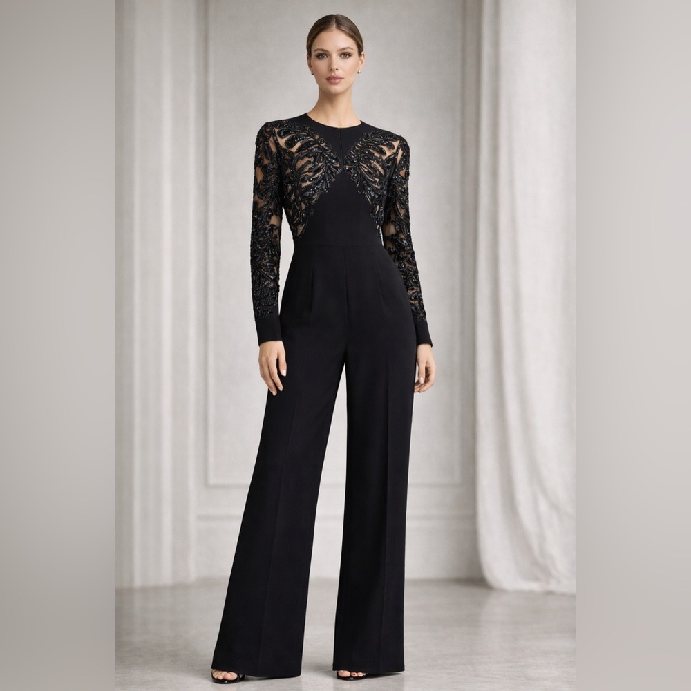 Elie Saab Elegant Black Jumpsuit with Intricate Embellishments